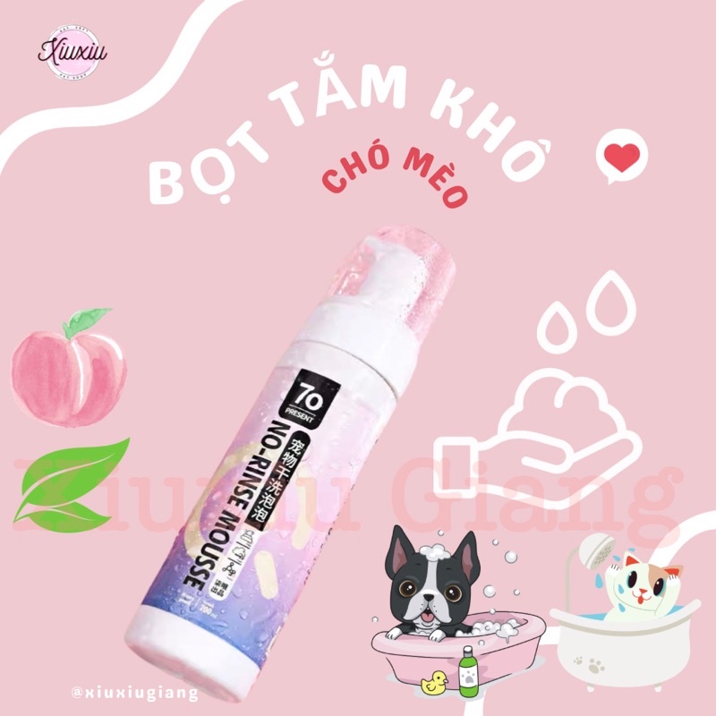Bọt Tắm Khô Cho Chó Mèo Thảo Dược An Toàn, Dưỡng Lông Sạch Da Cho Chó Mèo 200ml 70 Present - Xiuxiu Giang