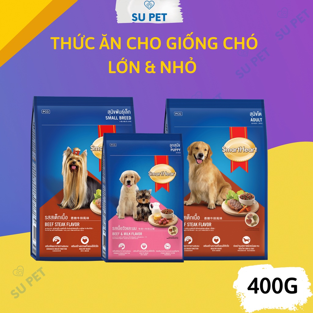 [Mã PET50K giảm Giảm 10% - Tối đa 50K đơn từ 250K] Thức ăn cho mọi giống chó vị bò nướng Smartheart 400G