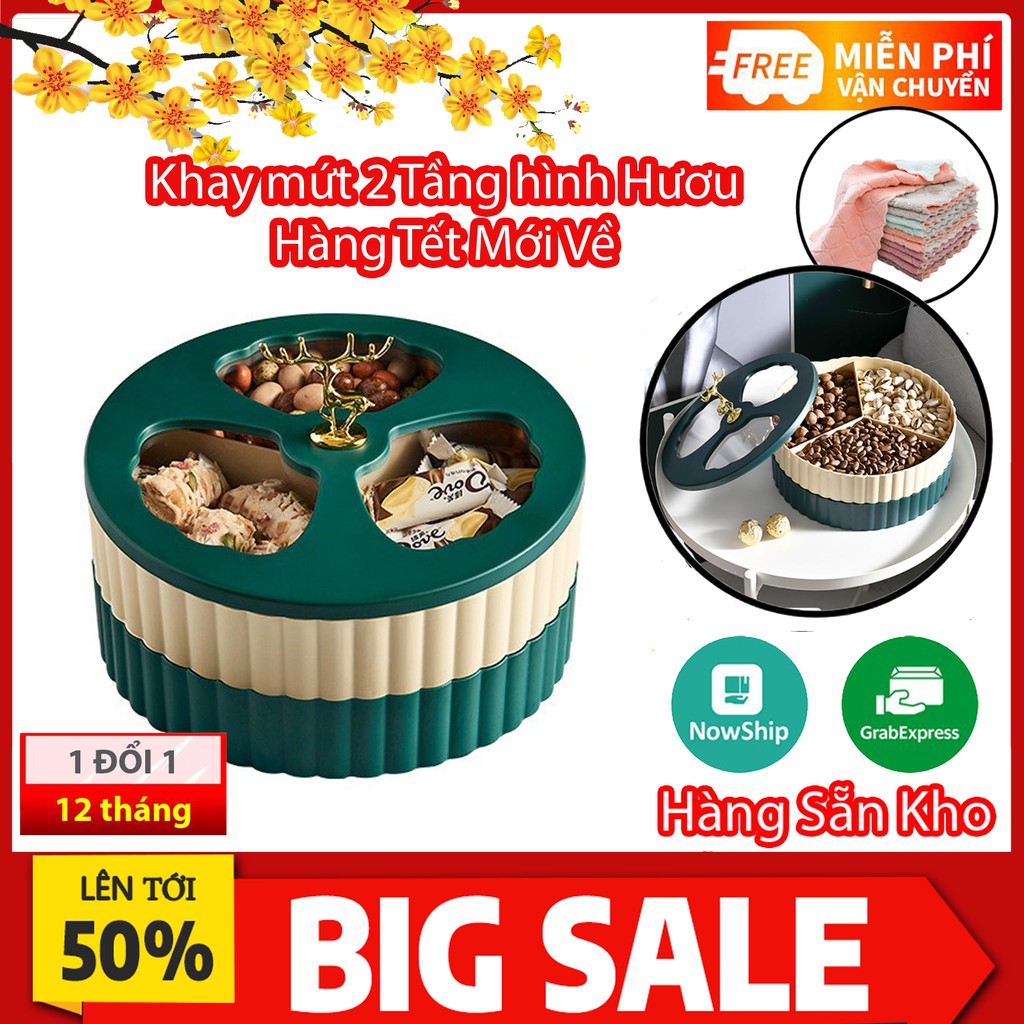 Hộp Đựng Bánh Kẹo💥Sale Tết💥 Khay Mứt 2 Tầng Hình Con Hươu Sang Trọng Cho Ngày Tết