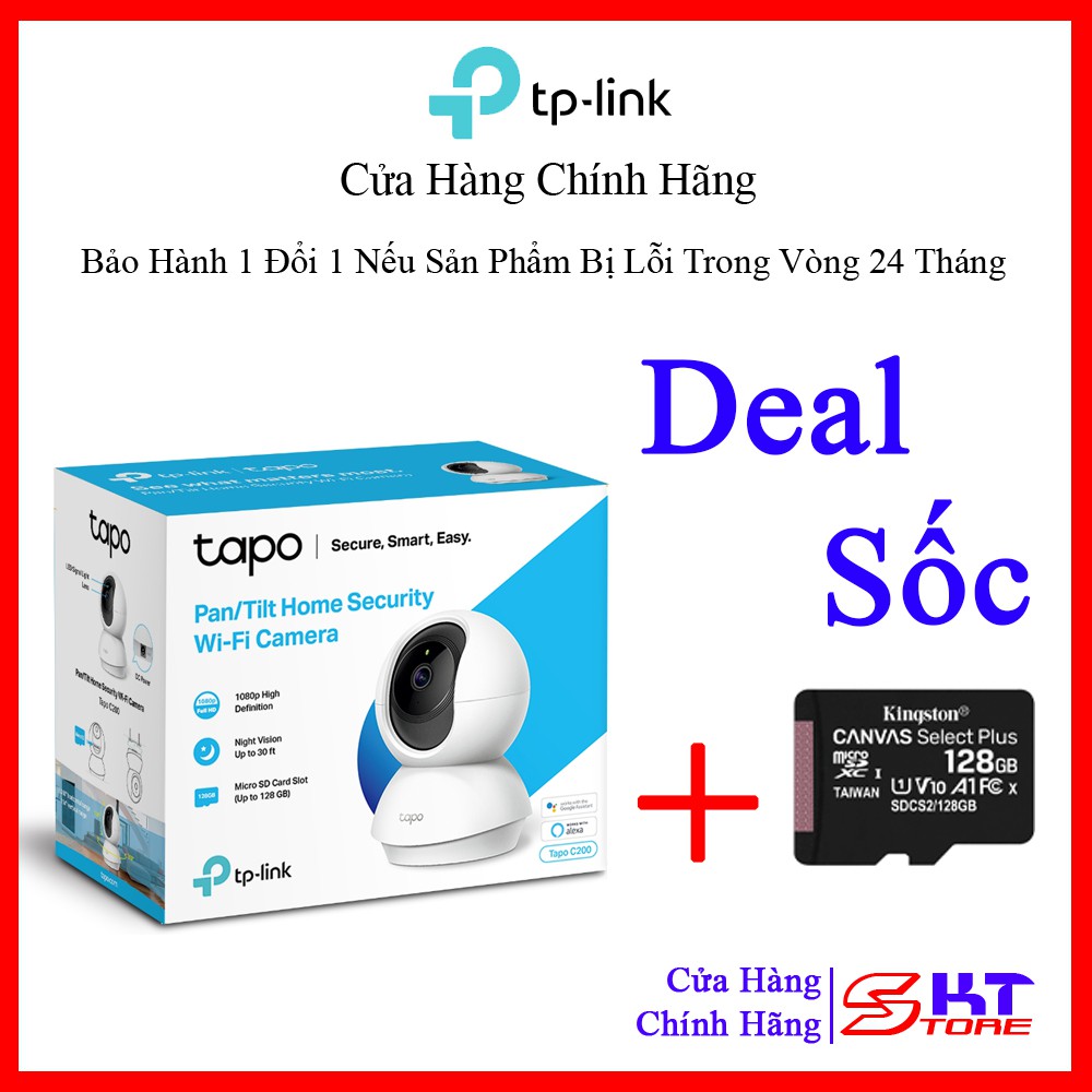 Camera Wifi Tp-Link Tapo C200 + Thẻ nhớ Kingston microSD Canvas Select Plus 16GB / 32GB / 64GB / 128GB - Hàng Chính Hãng