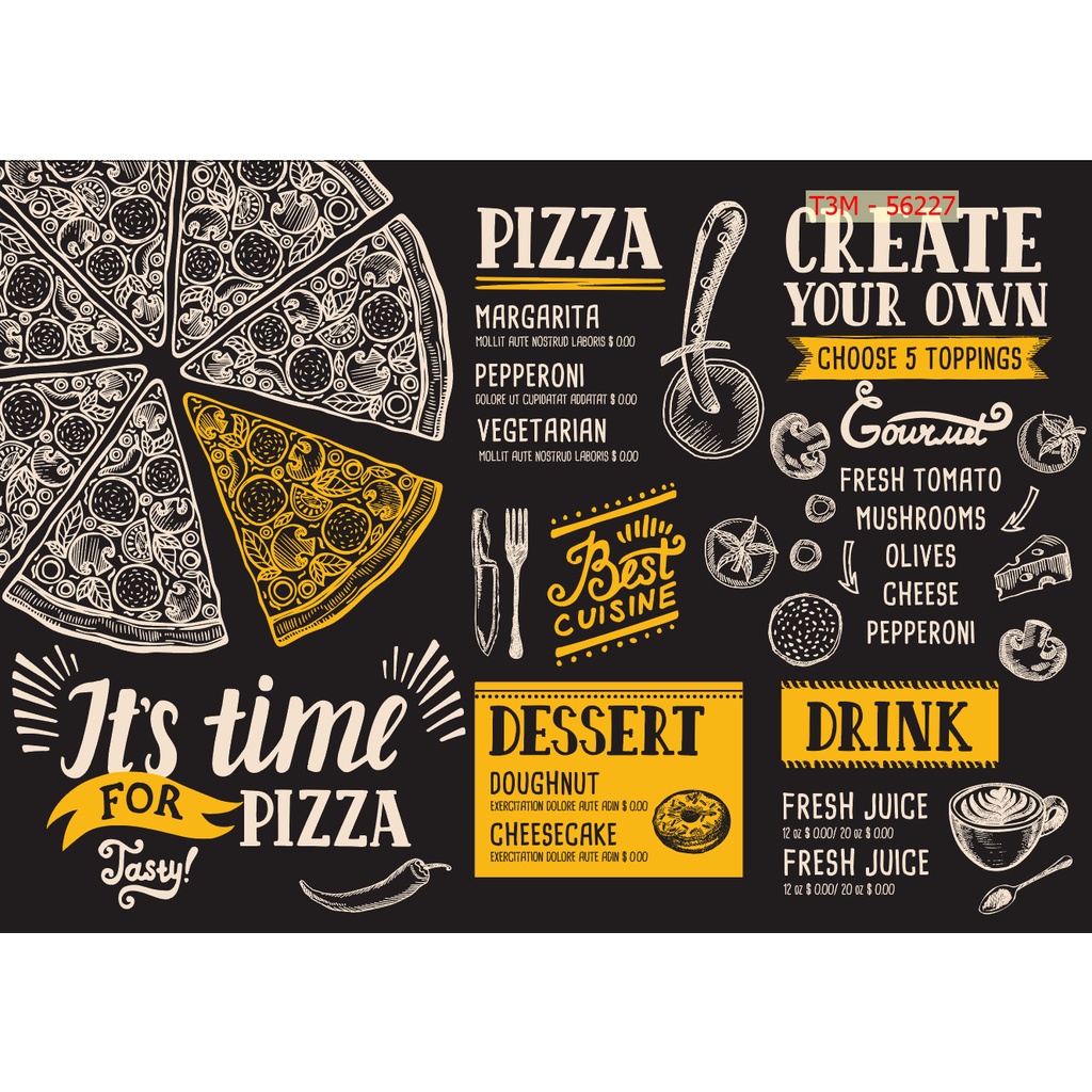 Tranh decal trang trí quán pizza nhận đặt kích thước yêu cầu