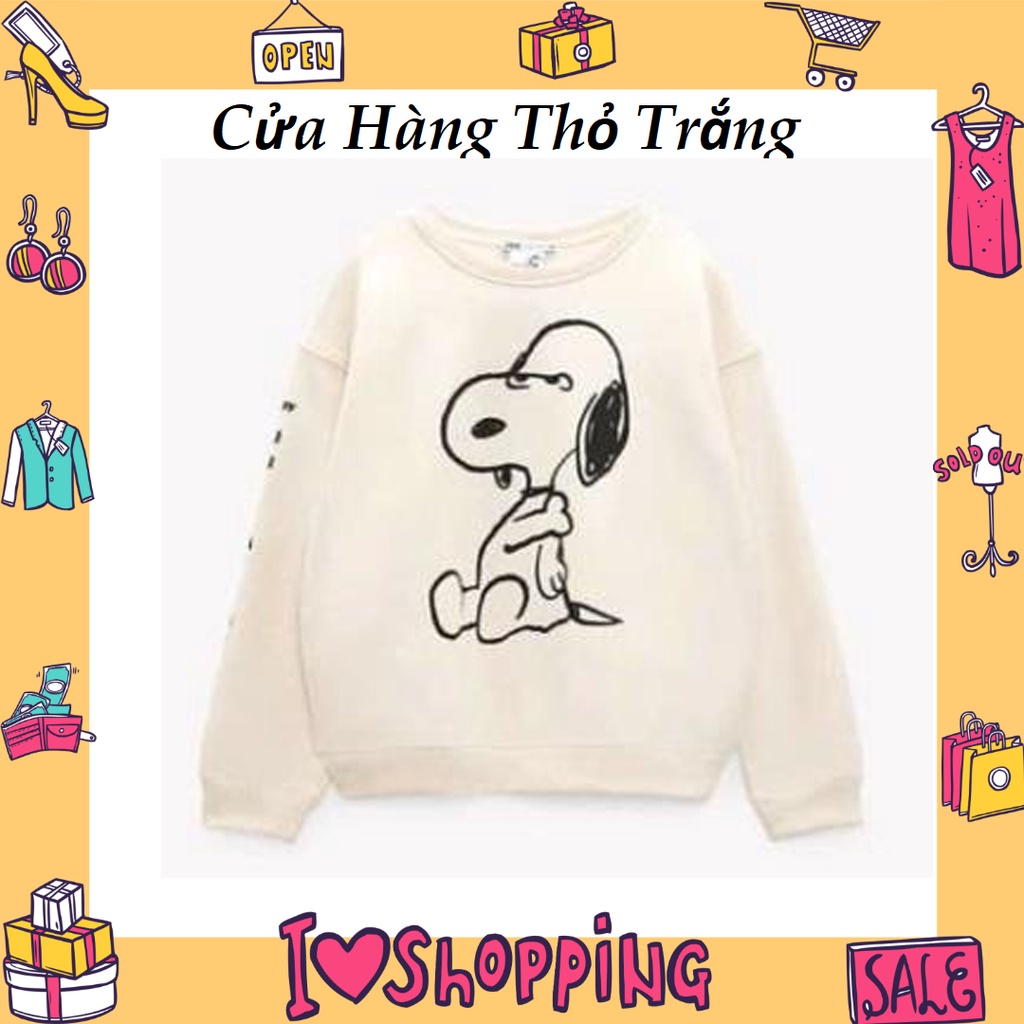 áo nỉ,  ÁO NỈ NỮ MÀU BE BO GẤU CÚN SNOOPY | BigBuy360 - bigbuy360.vn