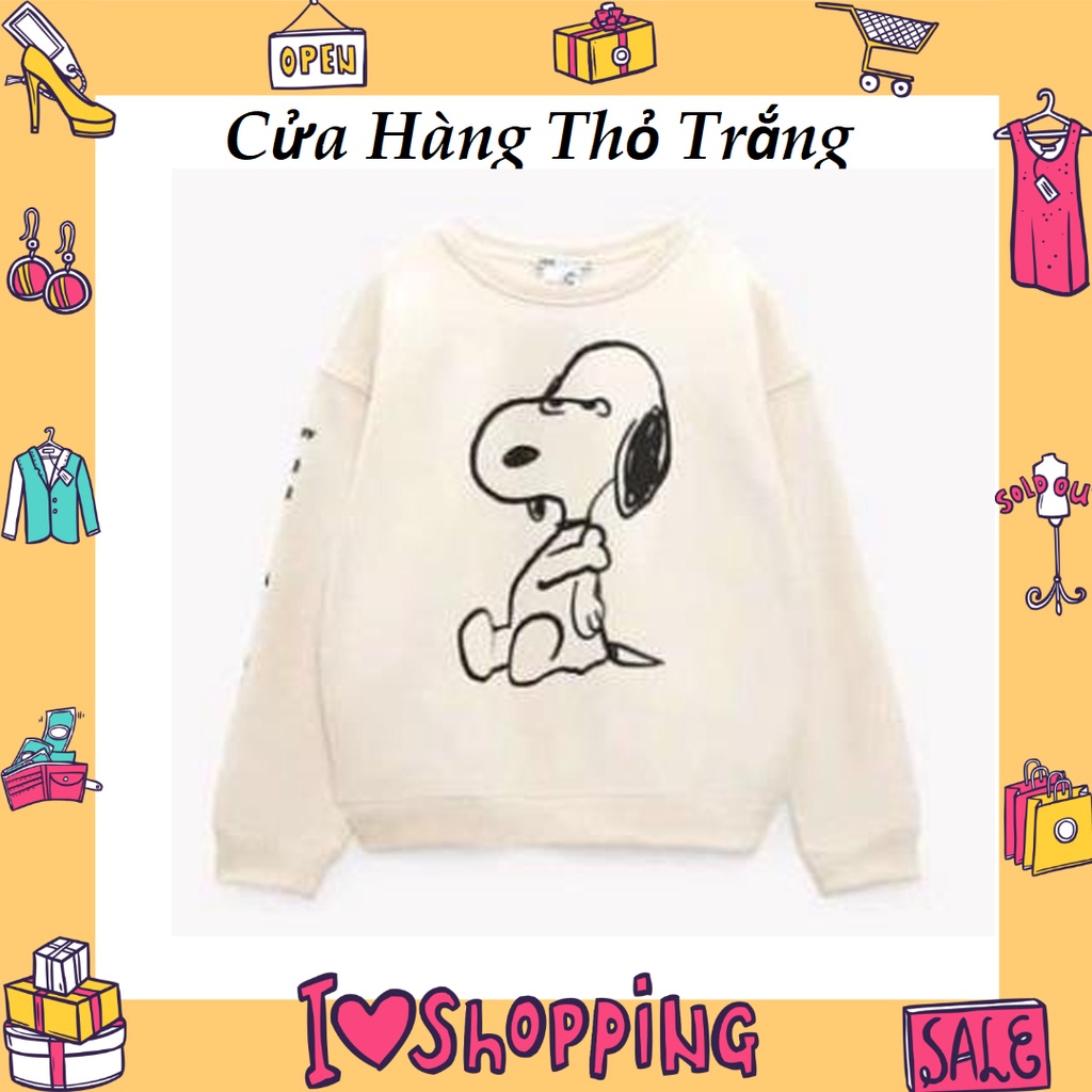 áo nỉ,  ÁO NỈ NỮ MÀU BE BO GẤU CÚN SNOOPY