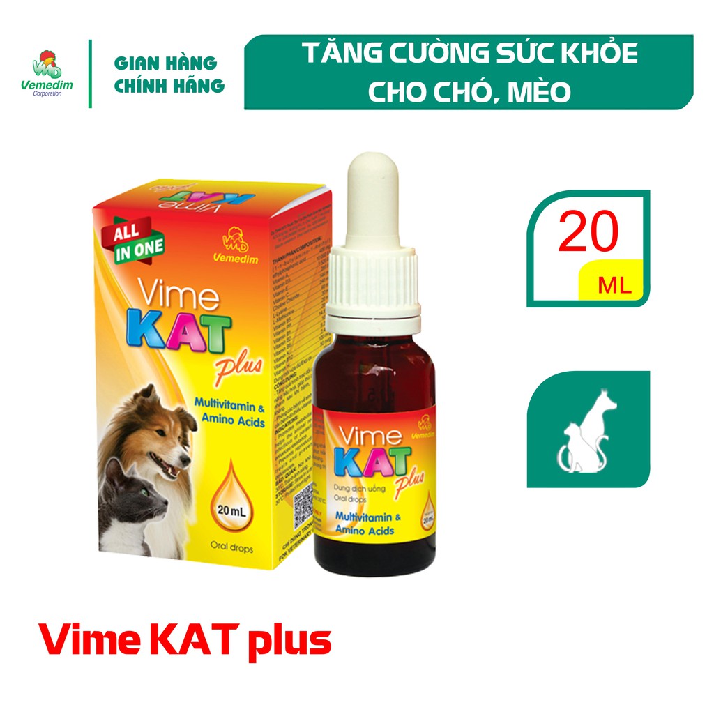 Vemedim Vimekat plus chứa vitamin và amino acid, tăng cường sức khỏe chó, mèo, chim cảnh, gá đá, chai 20ml