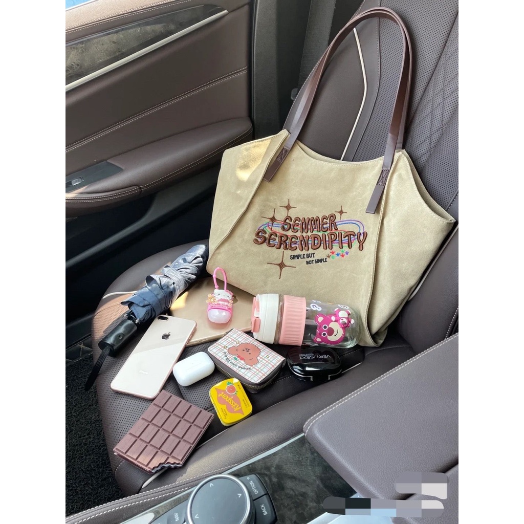 Túi Xách Vải Denim Đen Khóa Kéo Thời Trang Hàn Quốc Cho Nữ