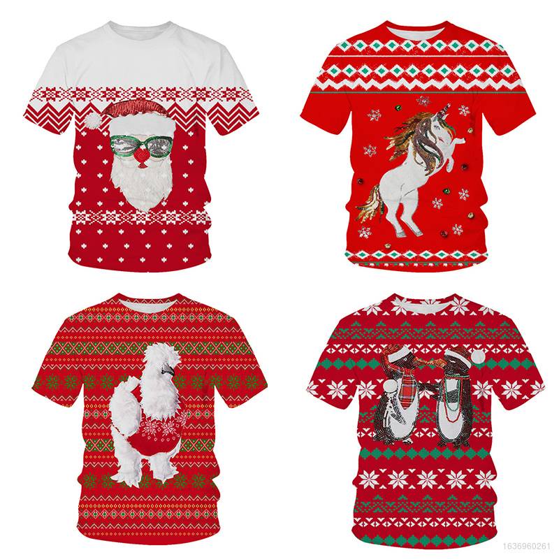 Áo Thun Tay Ngắn Dáng Rộng In Hoạt Hình Ông Già Noel Thời Trang Cho Nam Và Nữ