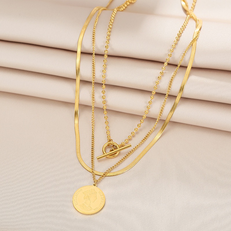 Dây Chuyền Ba Lớp Mạ Vàng 18K / Bạc Phong Cách Nữ Hoàng Nhật Hàn Chống Thấm Nước Thời Trang