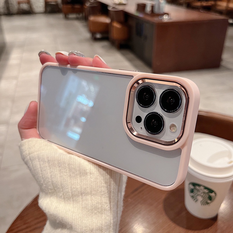 Ốp Điện Thoại Cứng Trong Suốt Viền Kim Loại Chống Sốc Cho iPhone 14 13 Pro Max 14 Plus