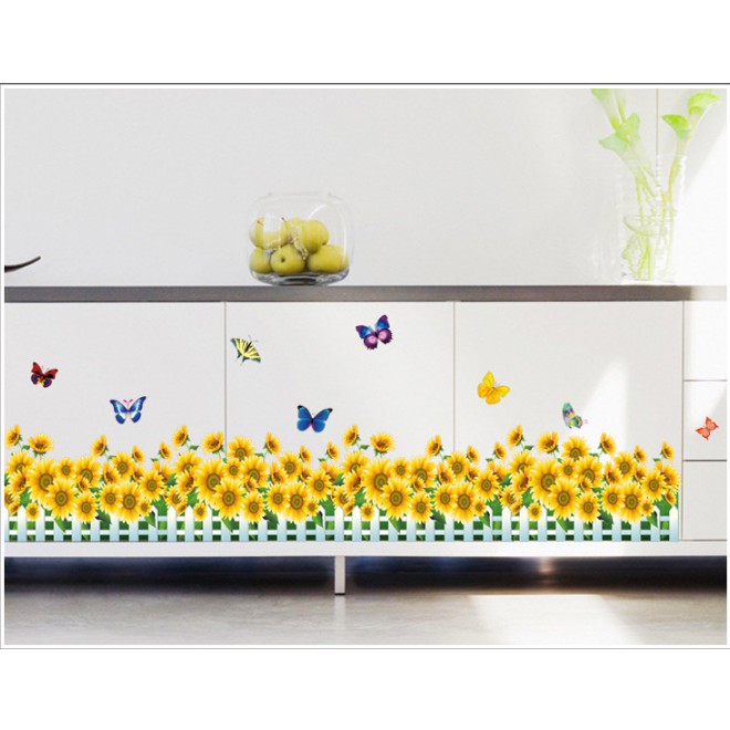 Decal trang trí chân hàng rào Hoa Hướng Dương Nhí