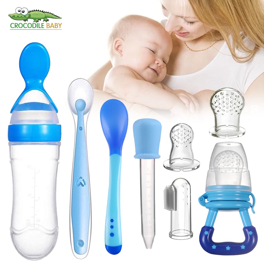 Bình thìa 8 trong 1 ăn dặm silicone đút sữa đút cháo dung tích 90ml có nắp chống tràn tiện lợi an toàn cho bé