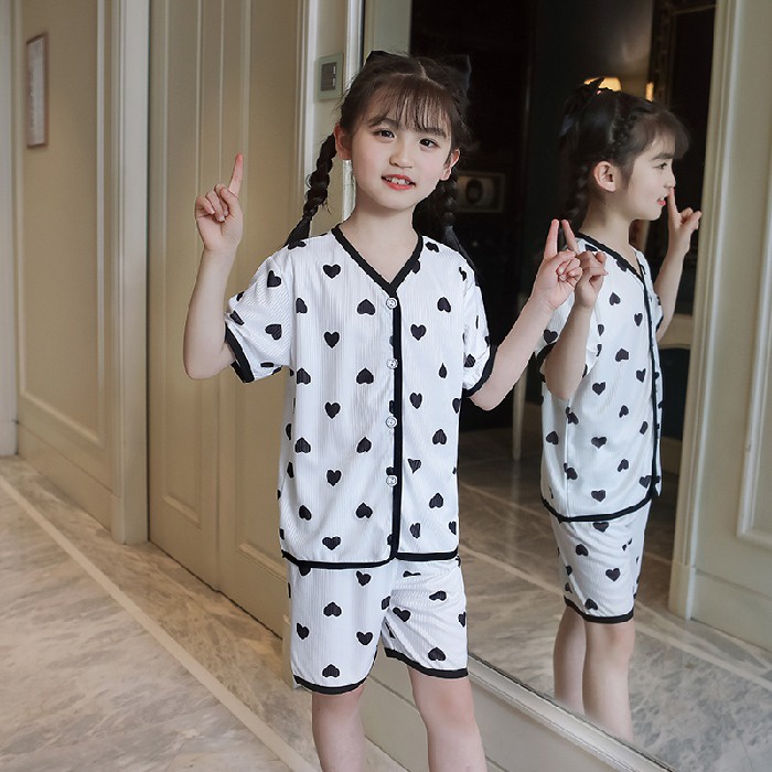 Bộ Đồ Ngủ Tay Ngắn Chất Cotton In Họa Tiết Dễ Thương Cho Bé Gái