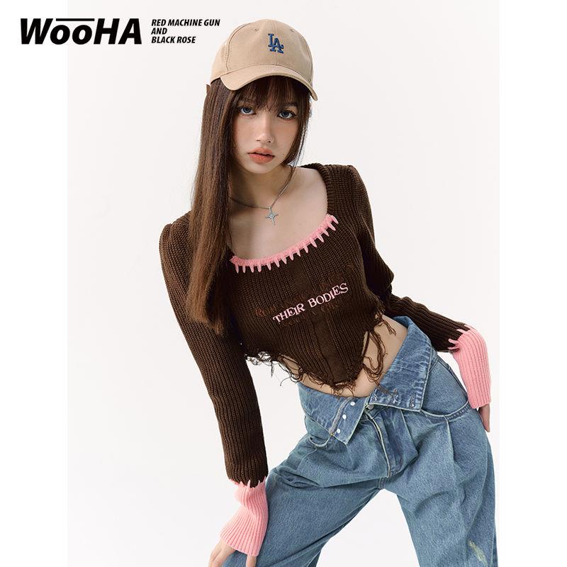 Áo len thêu chữ màu sắc tương phản phong cách mới ngọt ngào cá tính dành cho nữ | BigBuy360 - bigbuy360.vn