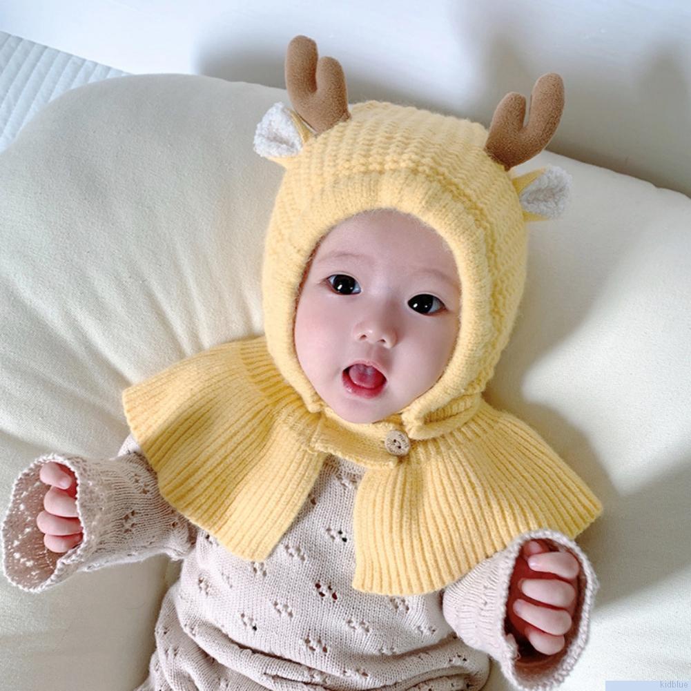 Mũ dệt kim dày màu trơn kèm khăn choàng cổ giữ ấm chống gió cho bé gái