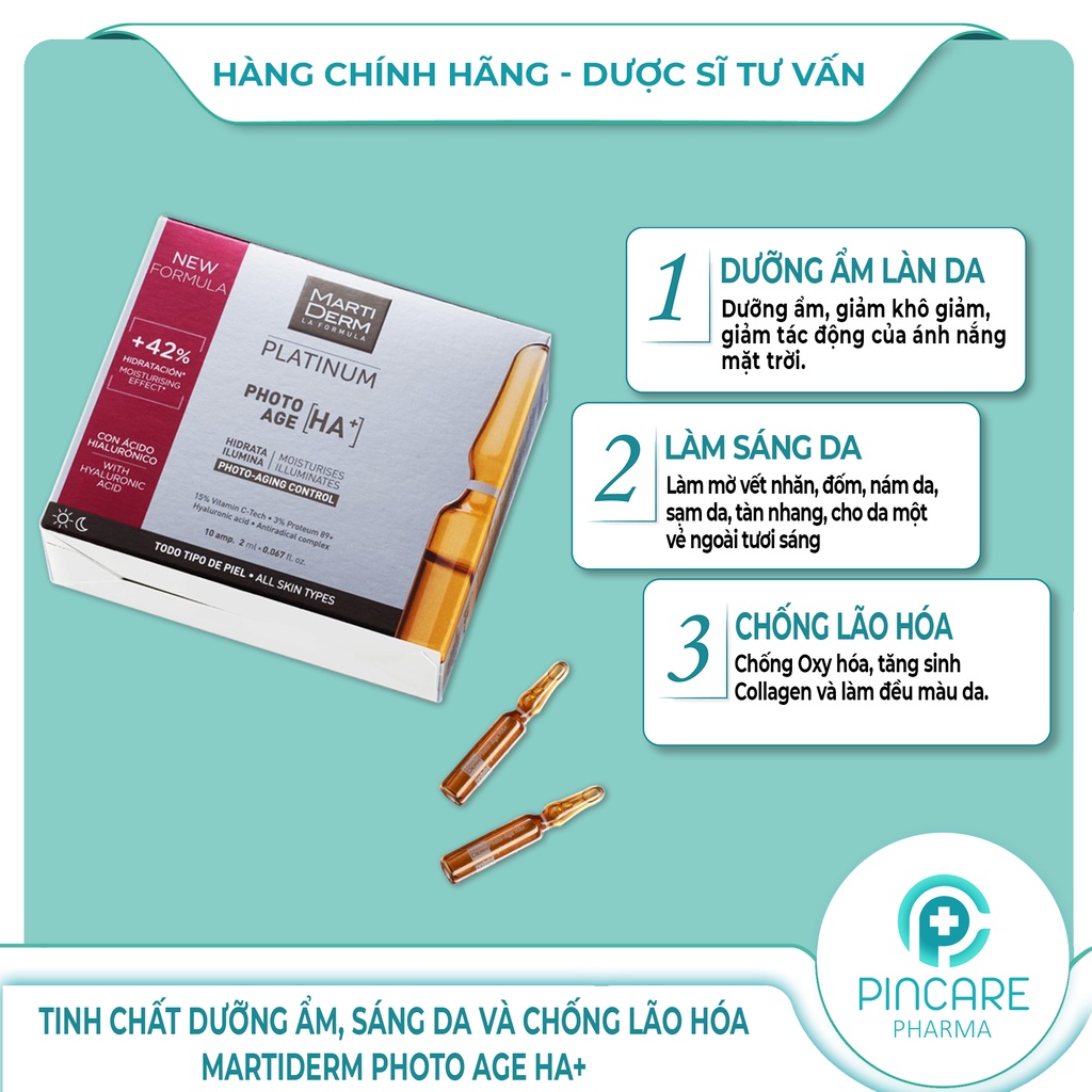 Tinh chất dưỡng da Martiderm Photo Age HA+( Vỉ ) dưỡng ẩm, sáng da, chống lão hóa - Hàng chính hãng -Nhà thuốc PinCare