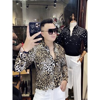 Áo sơ mi lụa nam in họa tiết da beo