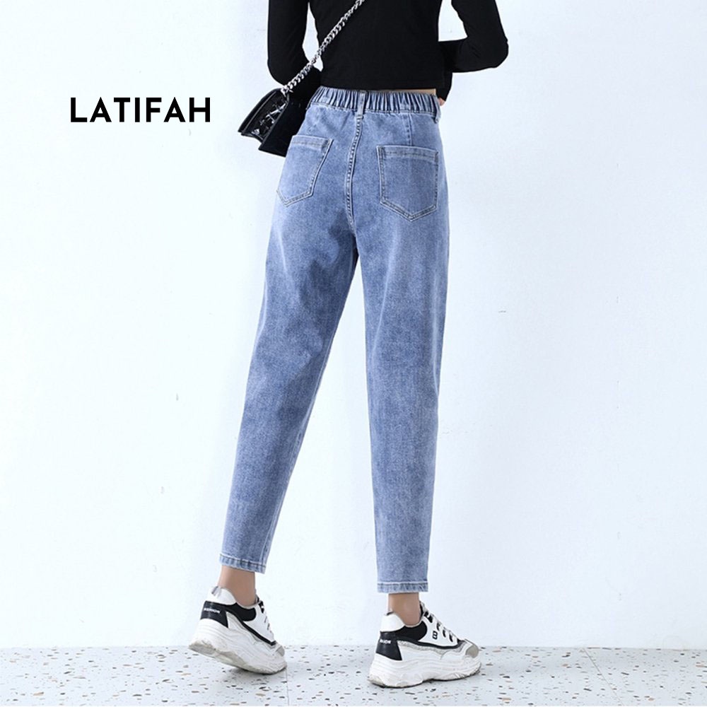 Quần baggy jeans nữ Latifah form rộng lưng thun gắn mạc đen QD008 ulzzang phong cách hàn quốc