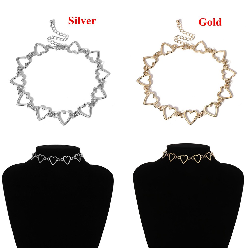 Vòng Cổ Choker Bằng Thép Không Gỉ Màu Vàng / Bạc Mặt Trái Tim Thời Trang Dành Cho Nam Và Nữ