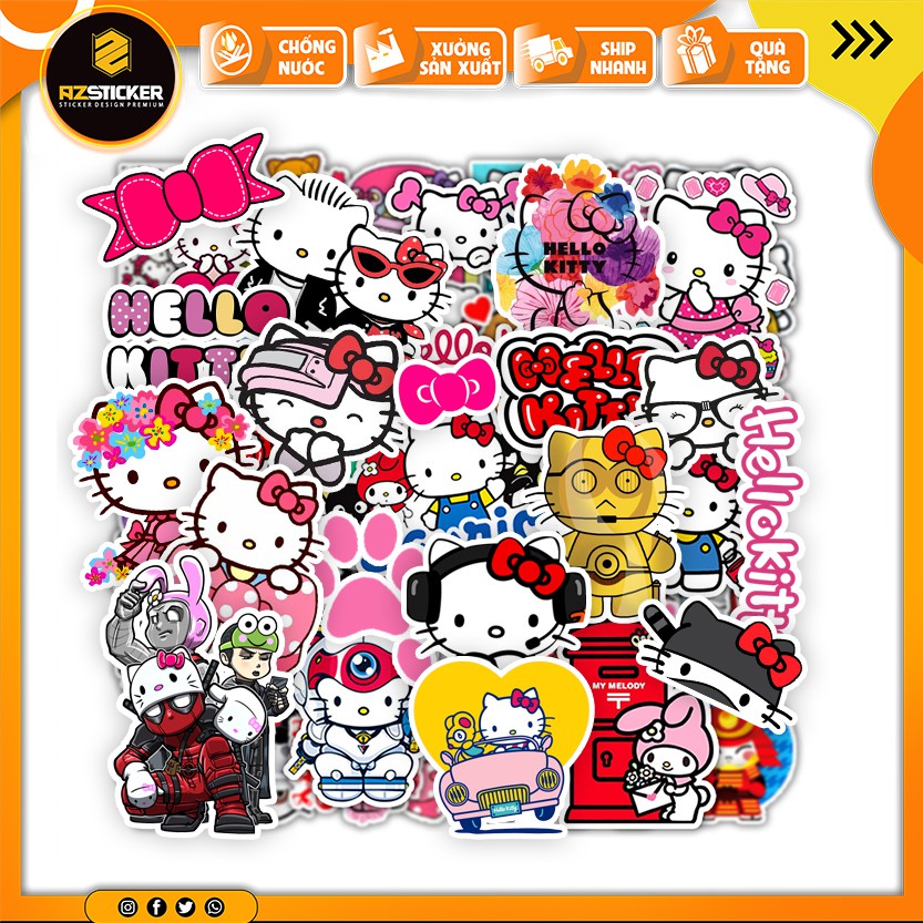 Bộ Sticker Hello Kitty Cute Dán Laptop , Dán vali , Dán Xe Máy , Xe Đạp Điện ,Điện Thoại Không Thấm Nước ,Không Bay Màu