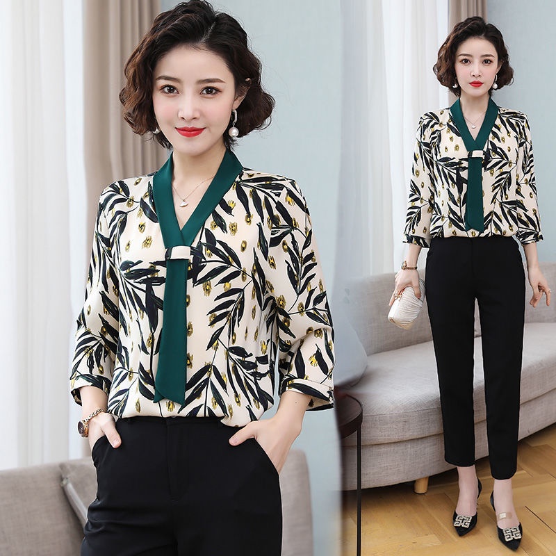 Áo Sơ Mi chiffon Dáng Rộng Phong Cách Phương Tây Thời Trang Mùa Xuân Dành Cho Phụ Nữ Độ Tuổi Trung Niên / 40-50 Tuổi