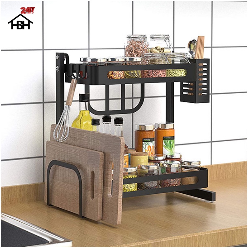 Kệ gia vị chữ E cao cấp bằng thép carbon chống gỉ, chống xước, kệ đựng chai lọ gia vị đa năng, sang trọng