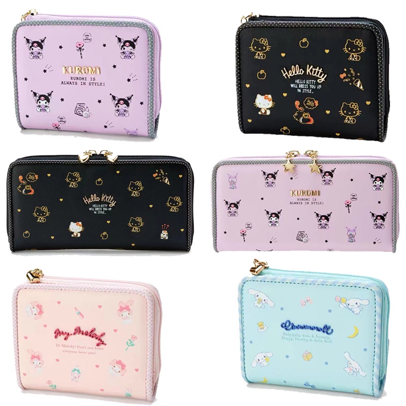 Ví Da PU Gập Gọn Họa Tiết My Melody Cinnamoroll Hellokitty Kuromi Đáng Yêu Có Khóa Kéo Cho Nữ