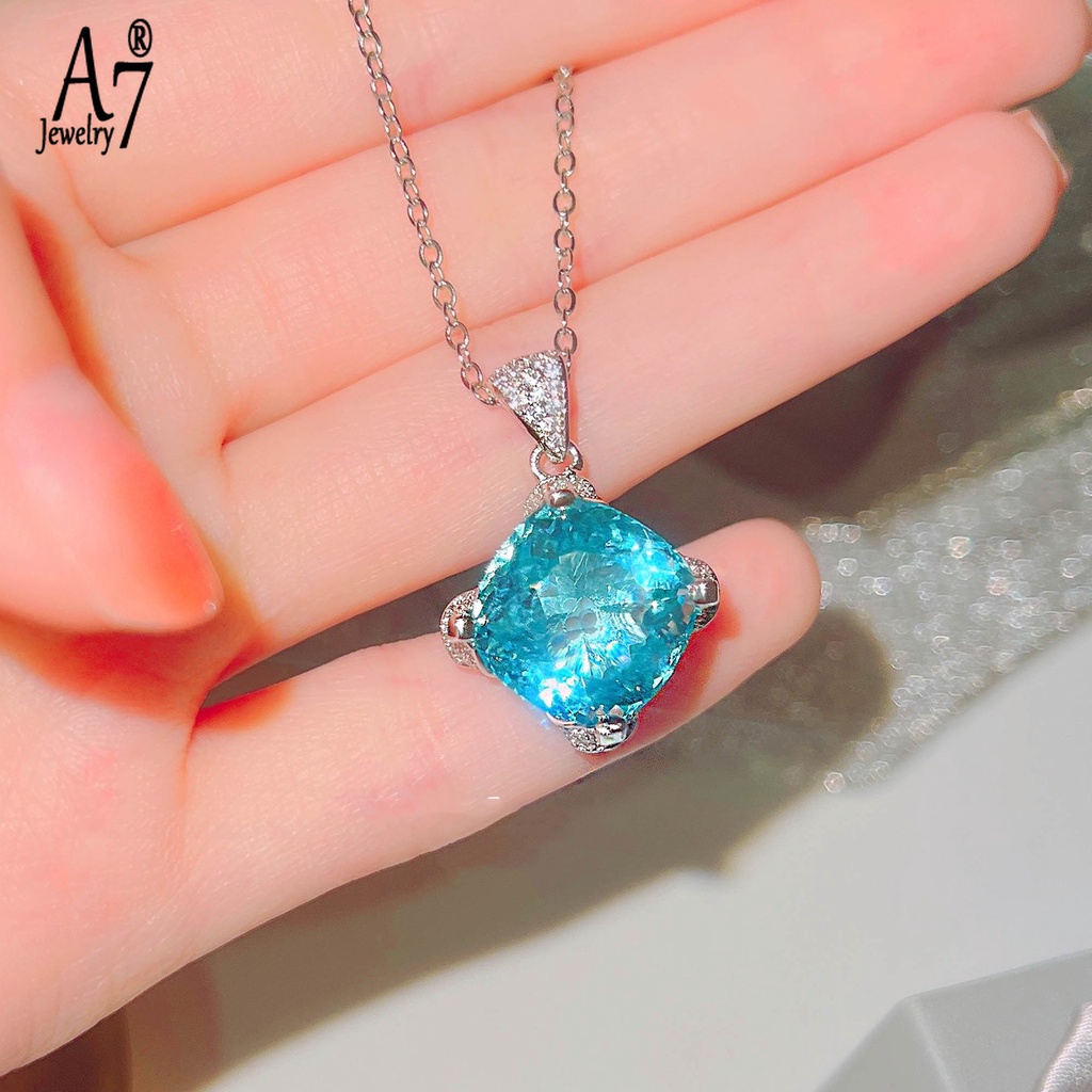 Vòng cổ Bạc 925 Mặt Vuông Xanh Navy X4Y84