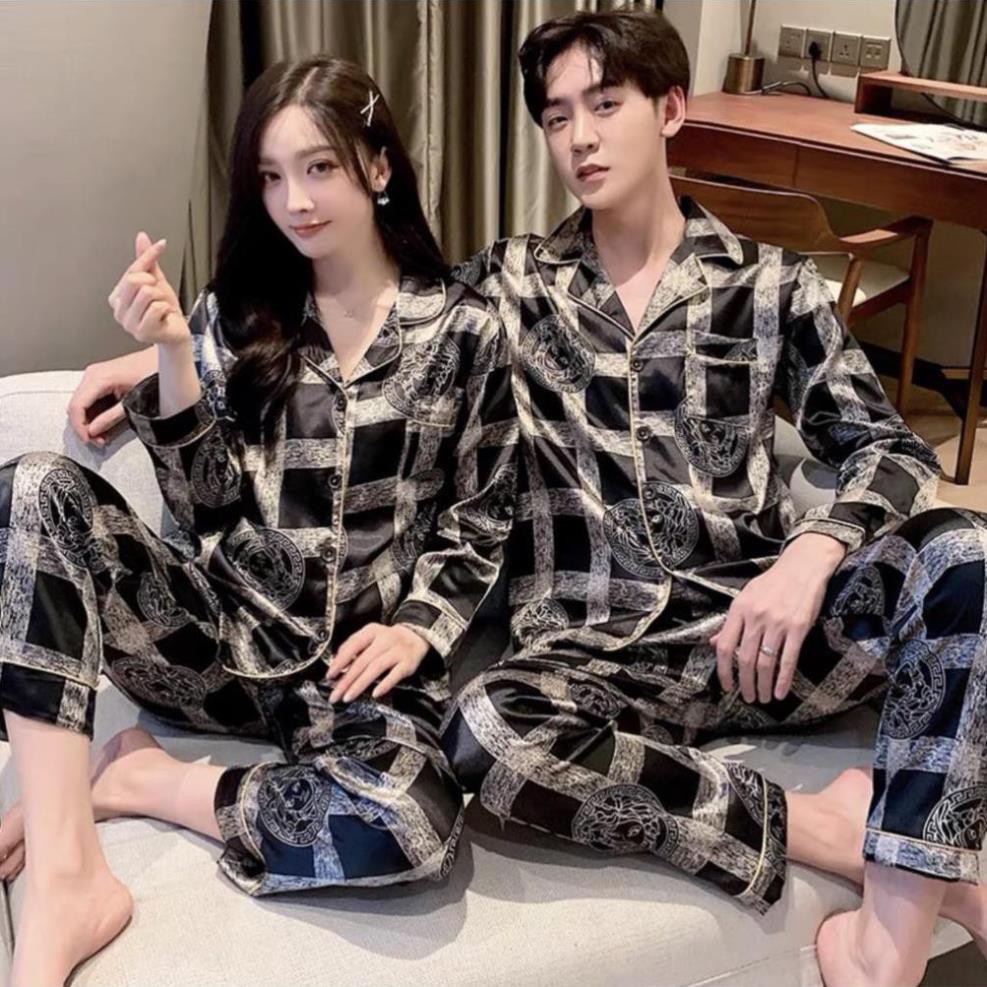 Bộ đồ ngủ nam nữ dài tay - Bộ pijama chất lụa bóng siêu mềm (Hàng có sẵn) 👑  ཾ ❕