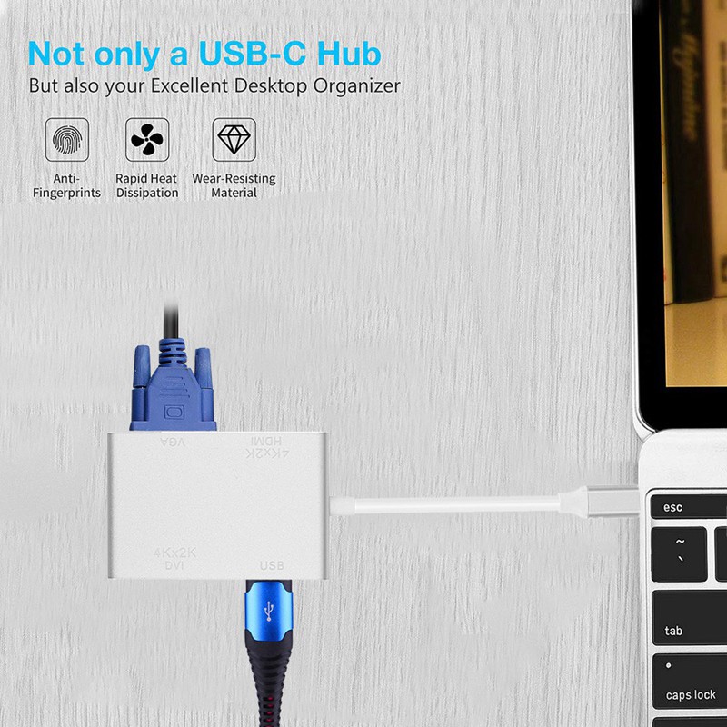 Cáp Chuyển Đổi Type C Sang Hdmi Vga Dvi Usb3.1 4k Hd 1080p 4 Trong 1 | BigBuy360 - bigbuy360.vn