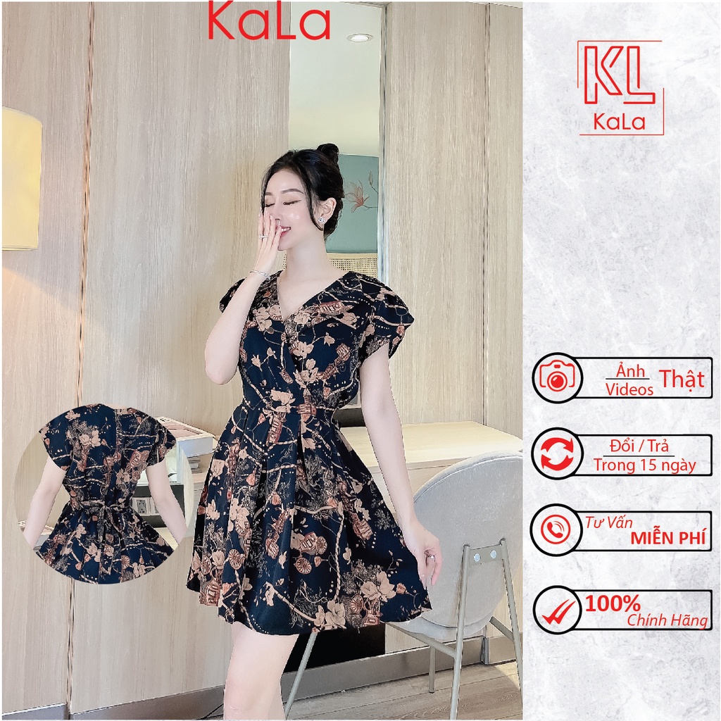 Đầm cổ V, tay ngắn, có dây thắt eo. Tặng kèm quần đùi mặc trong - Đầm D75