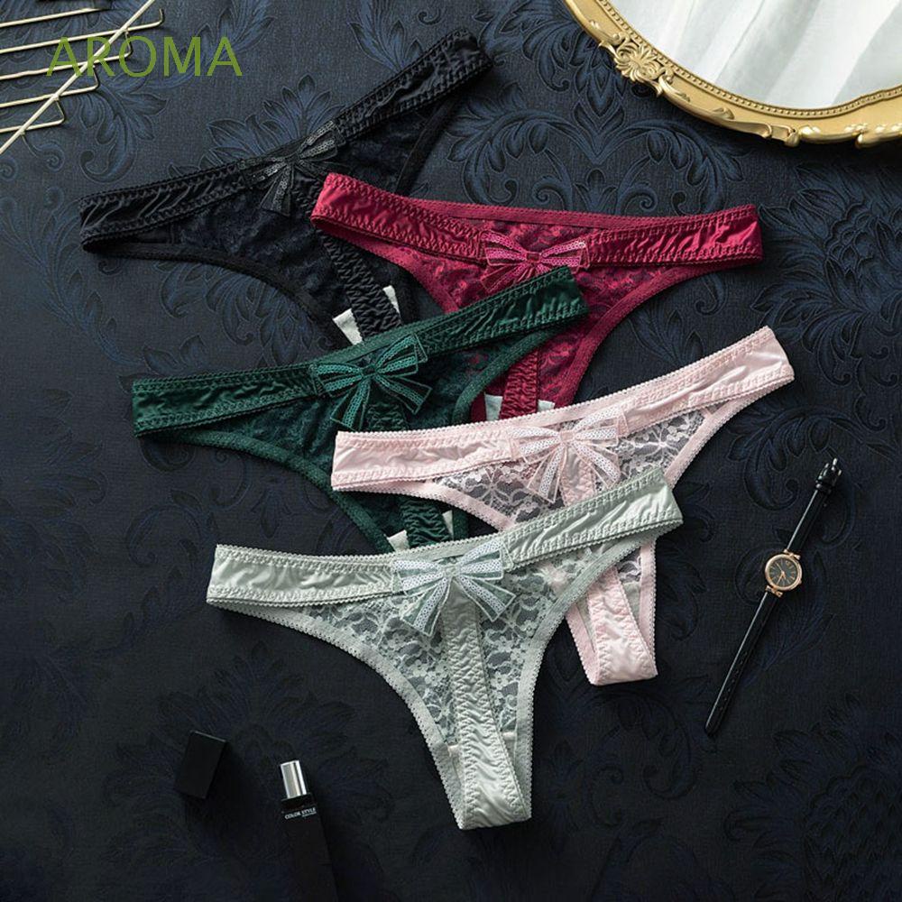 Quần lót ren mỏng mềm lưng thấp màu trơn đính nơ phong cách Hàn Quốc ngọt ngào cho nữ