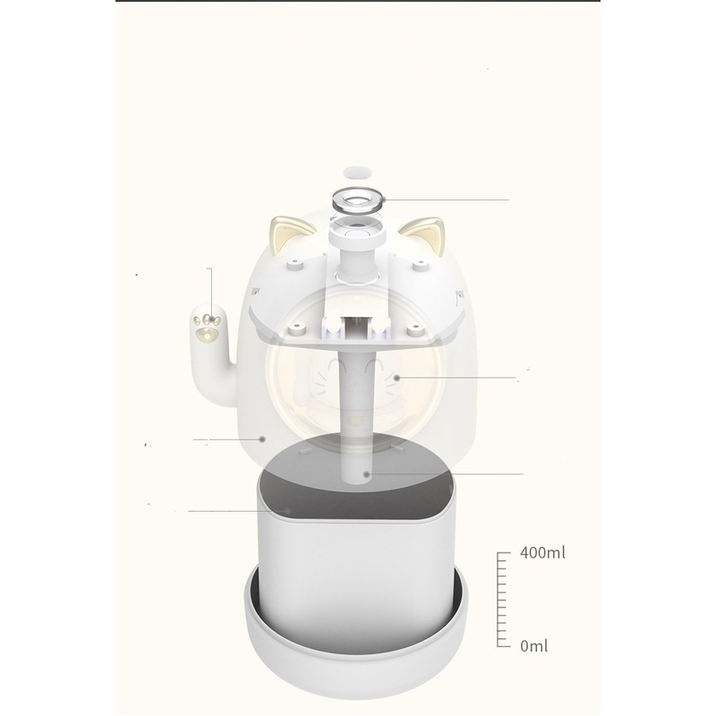Máy phun sương tạo ẩm mini mèo may mắn dung tích 400ml, máy phun sương đèn Led cổng sạc Usb