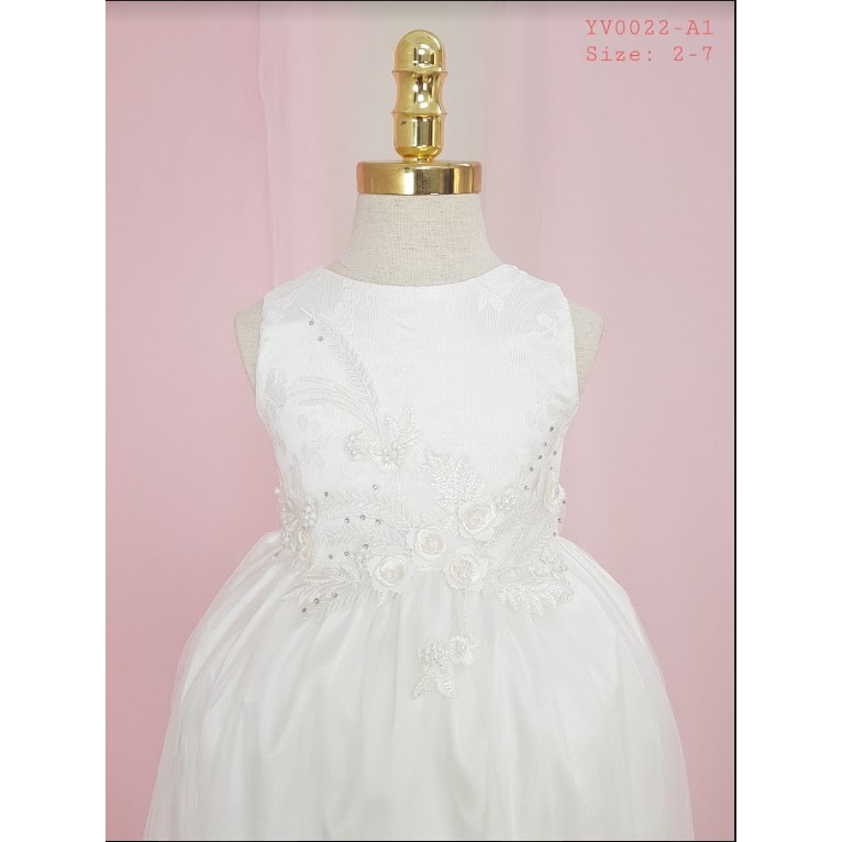 YV0022- Váy công chúa bé gái 2 lớp màu trắng, hiệu Kona Baby, size 2-6 cho bé từ 10-20kg