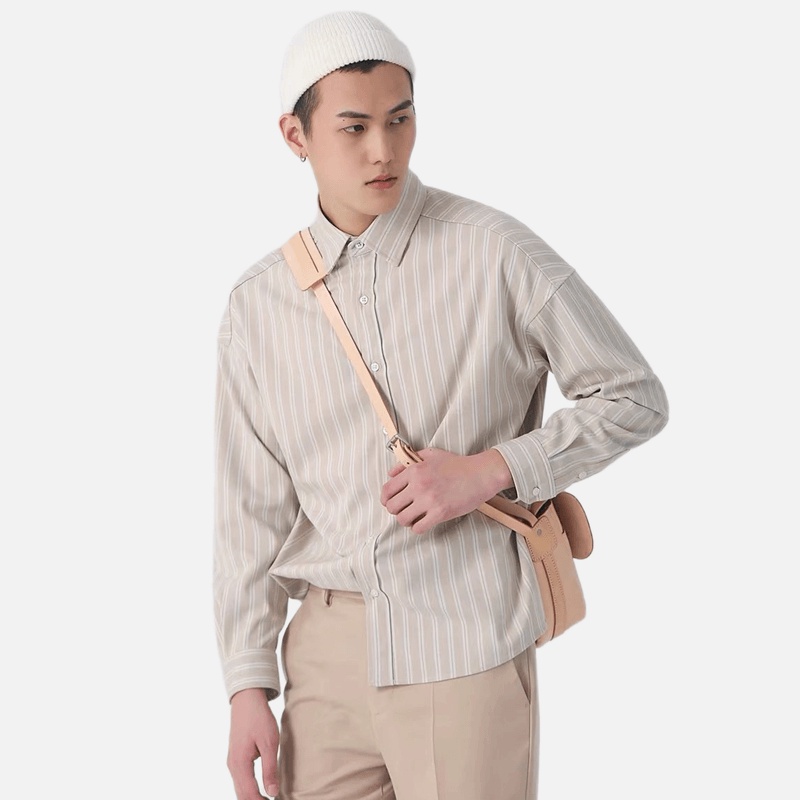 Áo Sơ Mi Tay Dài Dáng Rộng Thoáng Khí Họa Tiết Kẻ Sọc Phong Cách Hip Hop Hàn Quốc Thời Trang Cho Nam