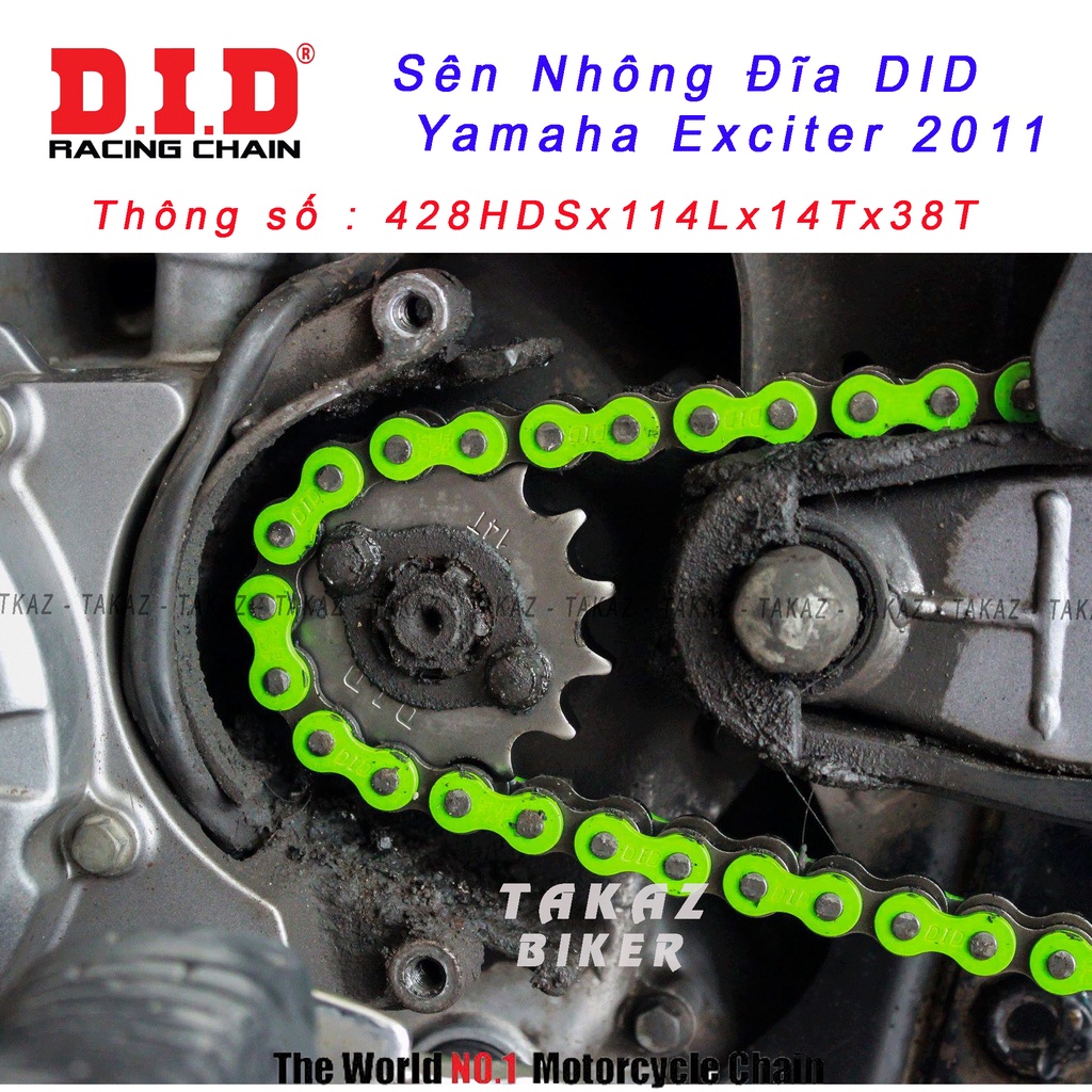 B2  Sên nhông dĩa DID Exciter135 - 2011 Xe 5 số Sên Xanh Lá HDS 10 ly Thái Lan 100%