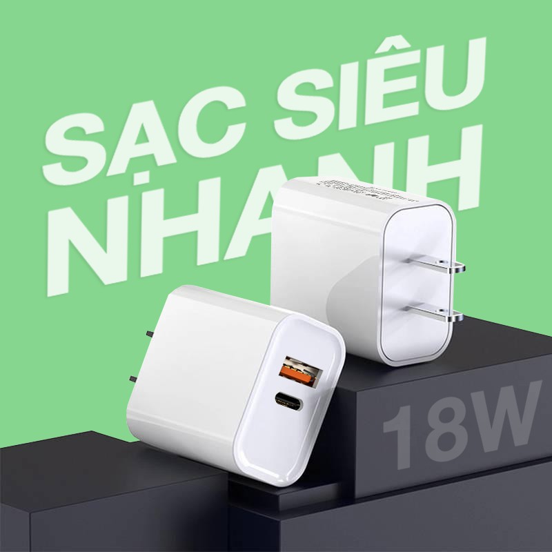 [Mã ELFLASH3 hoàn 10K xu đơn 20K] Củ sạc nhanh PD18w (Qualcomm) 3.0 đạt tiêu chuẩn Châu Âu