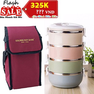 HỘP ĐỰNG CƠM 4 TẦNG GOLDEN KEY INOX 304 AN TOÀN - TẶNG TÚI ĐỰNG GIỮ NHIỆT
