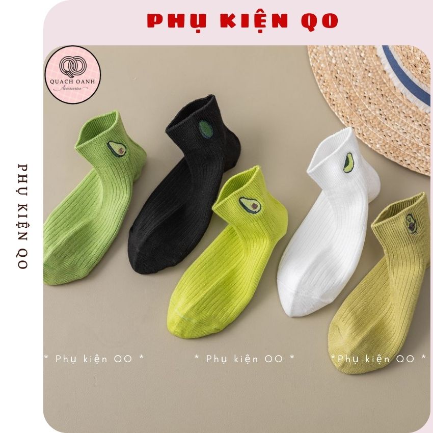 Tất nữ cổ ngắn gân sọc họa tiết quả bơ siêu dễ thương dành cho bạn gái - TAT02