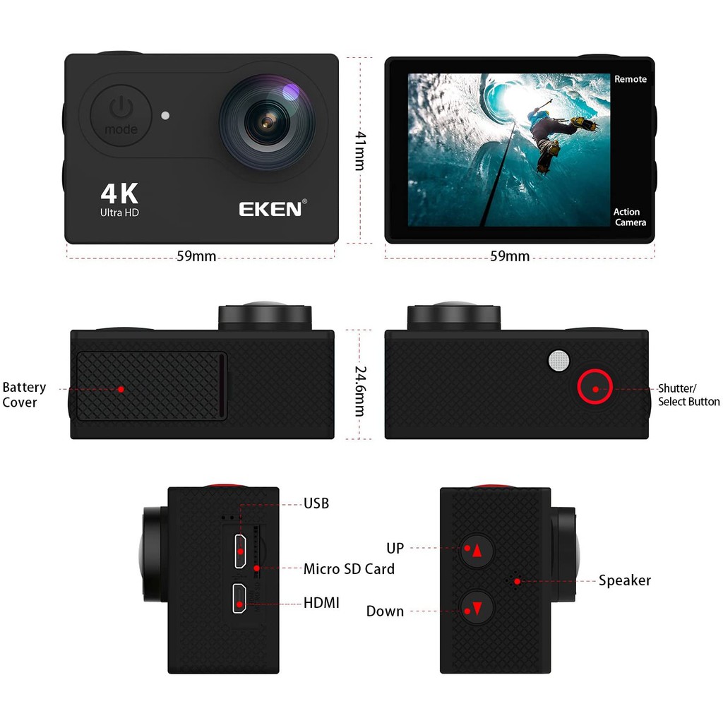 Camera Hành Động EKEN H9R Ultra HD 4K Wifi - Live stream Facebook/Youtube