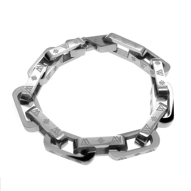Vòng tay thép titan màu bạc phong cách hip hop chất lượng cao cho nam và nữ