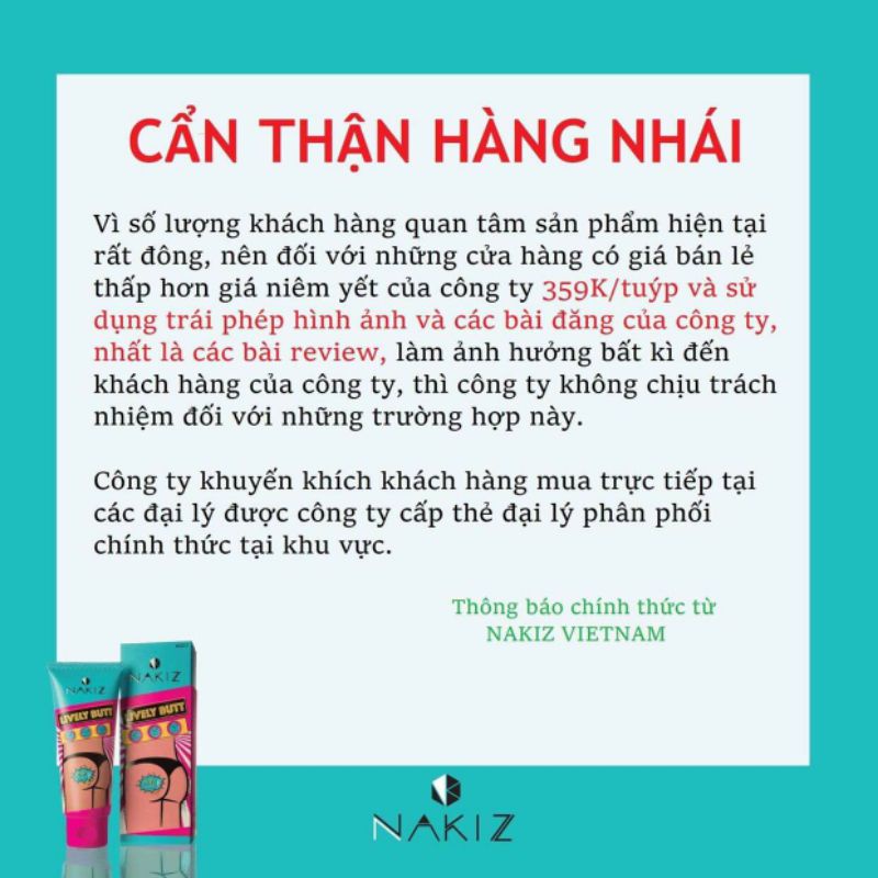 NAKIZ LIVELY BUTT 〡 Kem thoa thâm, mụn Mông, Bẹn, Nách, Lưng, Nhũ hoa, Cùi chỏ, Đầu gối .... Thái Lan | BigBuy360 - bigbuy360.vn