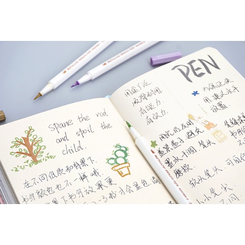 Bút brush viết calligraphy - viết sổ Bullet Journal STA nhiều màu sắc
