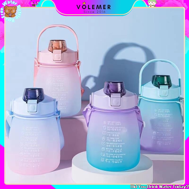 Bình nước thể thao bằng silicone 1.1L không BPA kèm ống hút đánh dấu thời gian