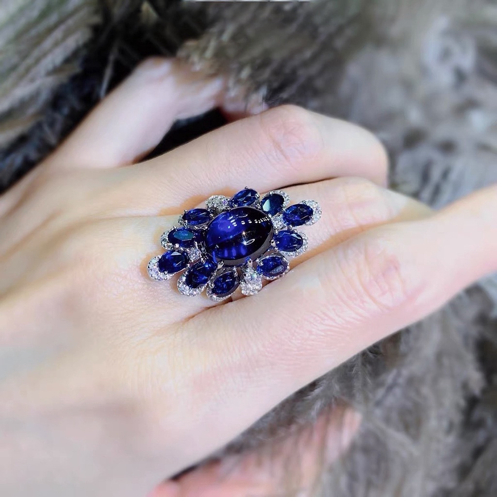 Blingbling eaking ring, floral crown, sapphire, blue, women's high-end fashion