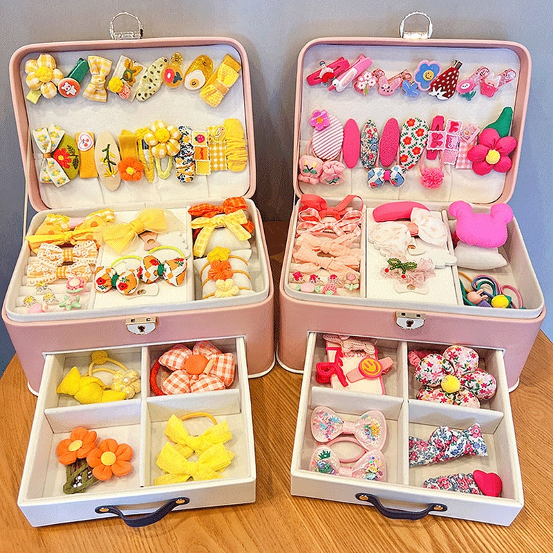 Set Dây Buộc Tóc + Dây Buộc Tóc Cao Su Đính Hoa Dễ Thương Cho Bé