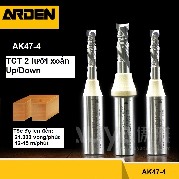 ARDEN AK47-4 - Mũi dao CNC 6.0-8.0mm UP/DOWN 2 lưỡi xoắn TCT phủ teflon