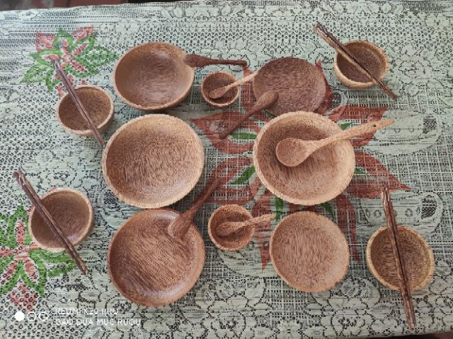 [Combo] - Chén gỗ dừa + Muỗng gỗ dừa