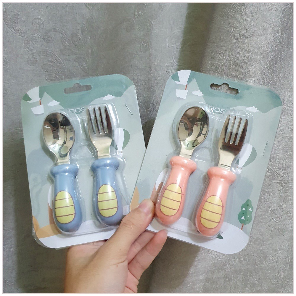 Thìa dĩa tập xúc có cho bé tập ăn chất liệu inox cao cấp hình khủng long