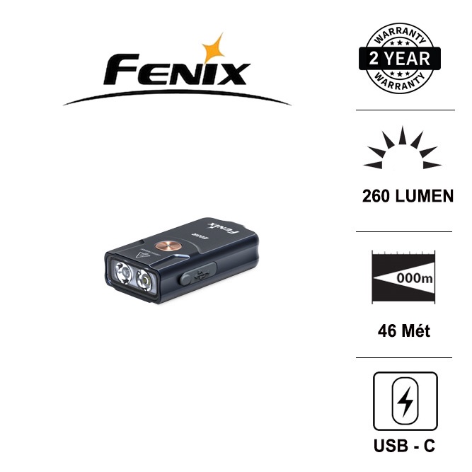 Đèn pin và đèn sạc móc khóa Fenix E03R mini độ sáng 260 lumen pin tích hợp 200mAh