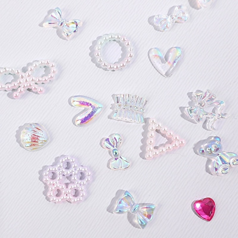 Miếng Dán Trang Trí Móng Tay 3D Hình Gấu / Bướm / Ngọc Trai / Đá Giả Kim Cương Nhiều Màu DIY