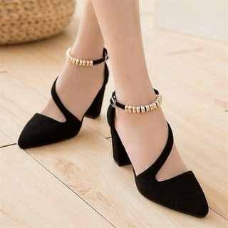Giày sandal cao gót vuông chuỗi ngọc nữ xinh ha